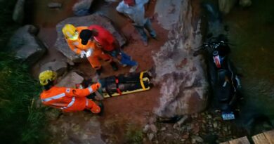 Motociclista fica ferido após cair de ponte em estrada rural
