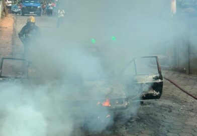 Carro é destruído por incêndio às margens da BR-381 em São Gonçalo do Rio Abaixo