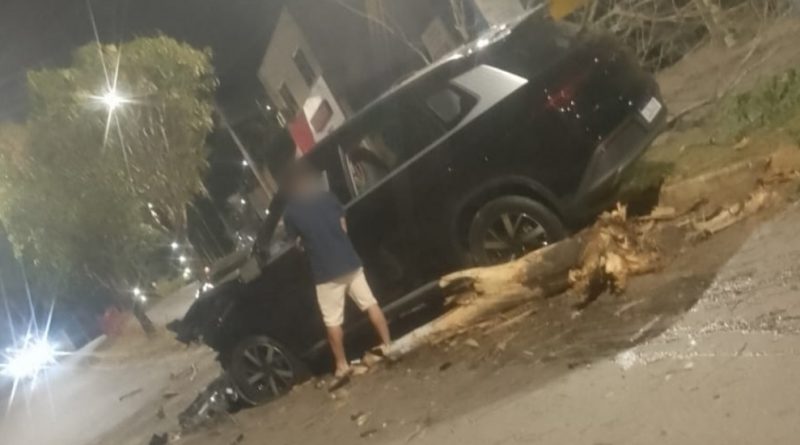 BYD é abandonado após bater em duas árvores em avenida de Itabira